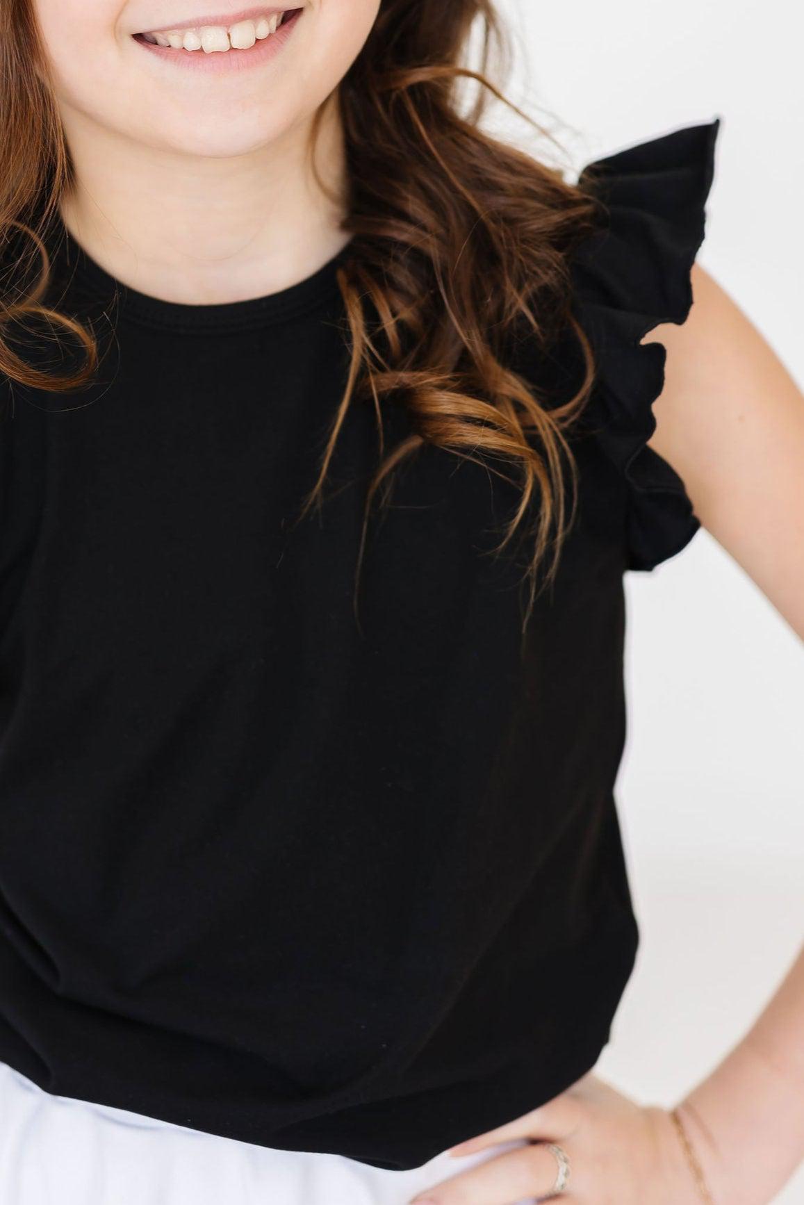 Mila & Rose ® Black S/S Ruffle Tee — detail close-up