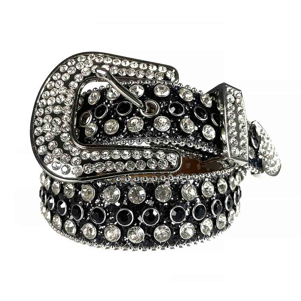 Rhinestone Belt Store Black Strap With Black & Diamond White Studded Rhinestone BB Belt — lifestyle context