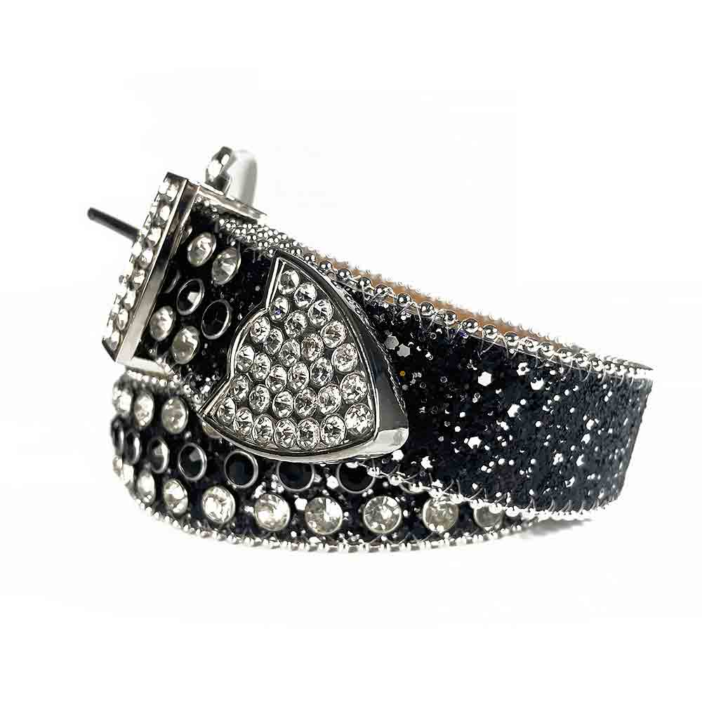 Rhinestone Belt Store Black Strap With Black & Diamond White Studded Rhinestone BB Belt — side view