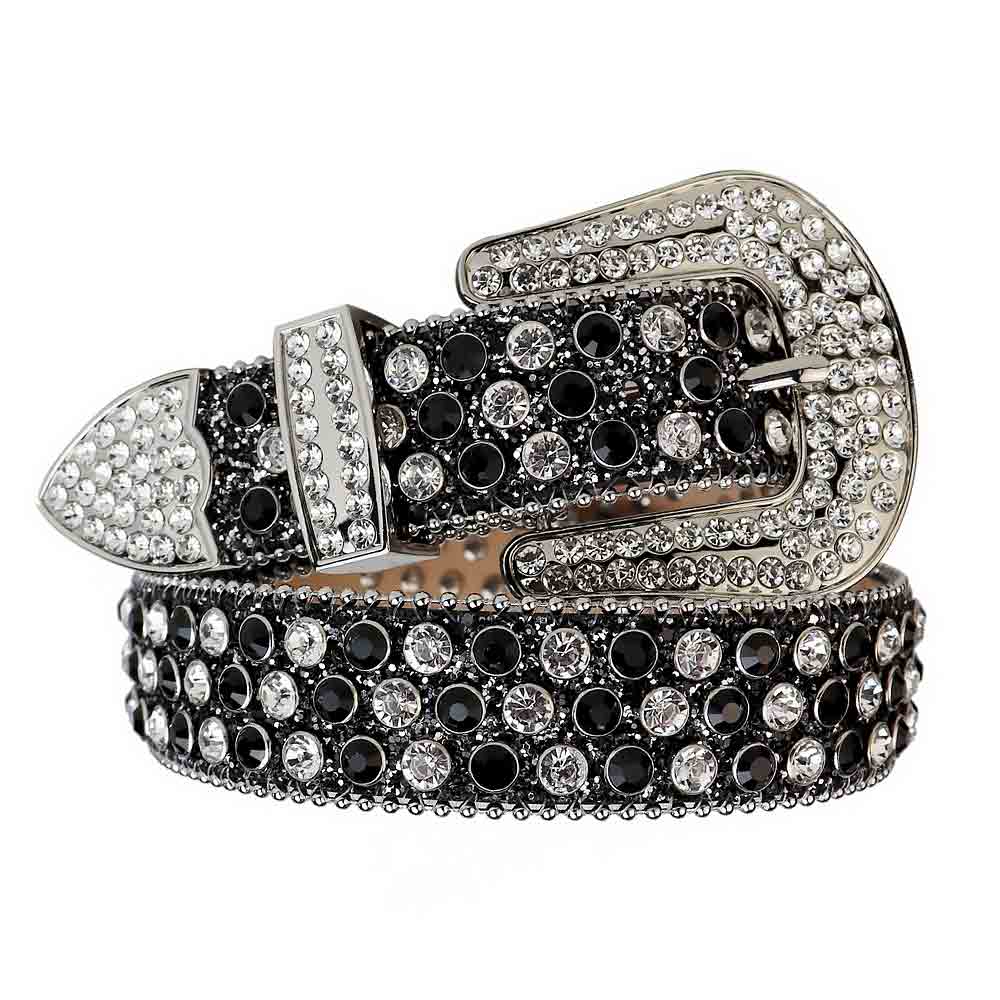 Rhinestone Belt Store Rhinestone Belt Store Black Strap with Black & White Rhinestones — Standard… — main product shot