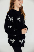 Mila & Rose ® Black/Coconut Bow Cozy Cardigan — main product shot