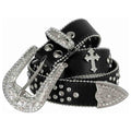 Rhinestone Belt Store Rhinestone Belt Store Black Strap with Cross Stones + White Stones Rhinestones… — main product shot