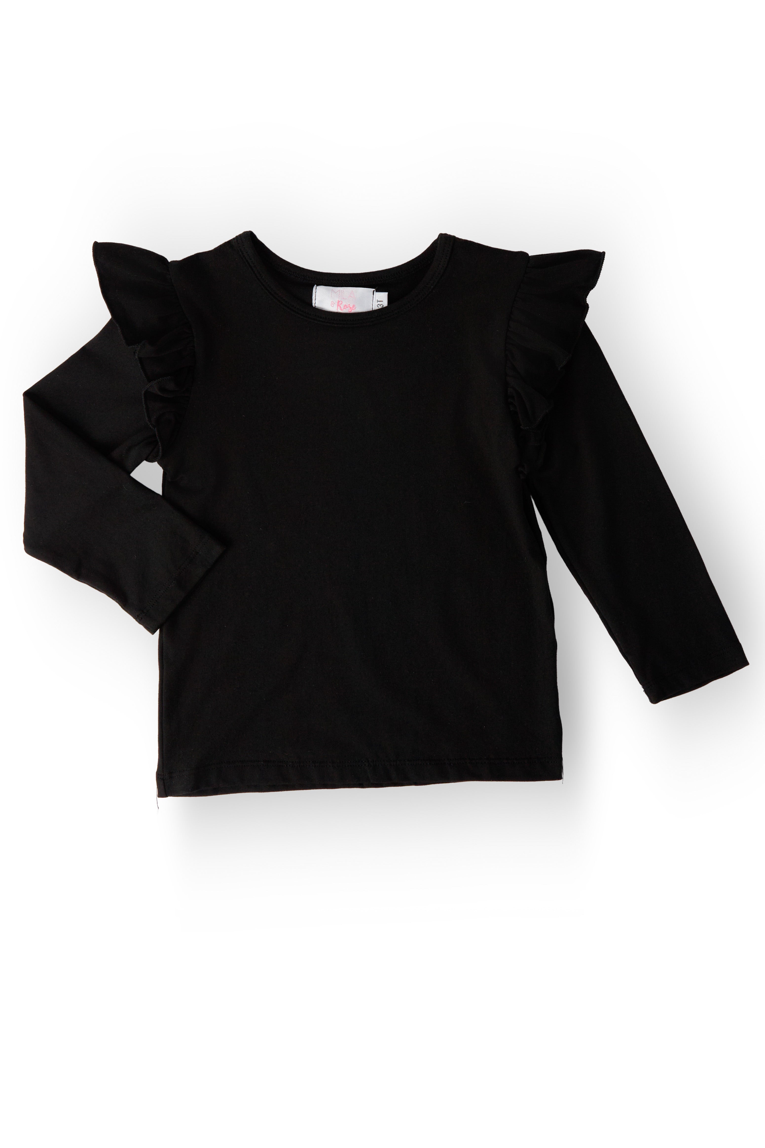 Mila & Rose ® Black L/S Ruffle Tee — main product shot