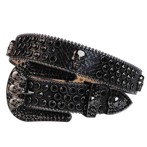 Rhinestone Belt Store Rhinestone Belt Store Black Leather Strap with Black Rhinestones Rhinestones —… — main product shot