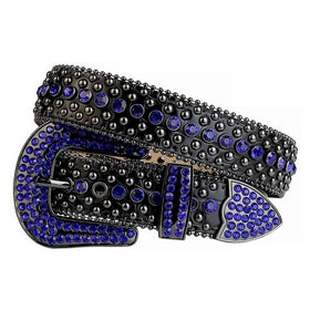 Rhinestone Belt Store Black Strap with Black & Blue Rhinestones — Standard…