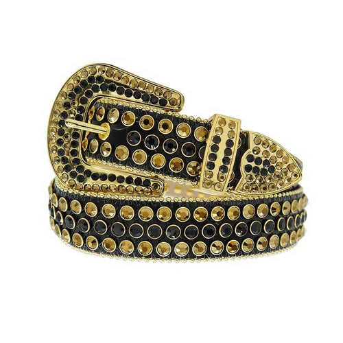 Rhinestone Belt Store Rhinestone Belt Store Black Strap with Black & Gold Rhinestones — Standard… — main product shot