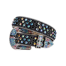 Rhinestone Belt Store Black Strap with Black Multi-Studded Rhinestones —…
