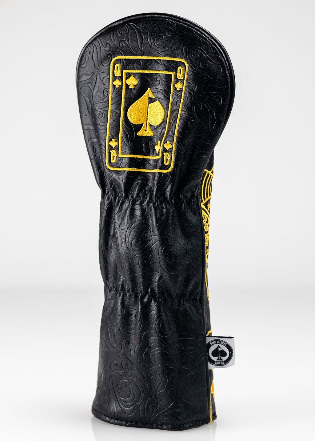 Pins and Aces Black/Gold Queen of Spades - Fairway Cover — product on model