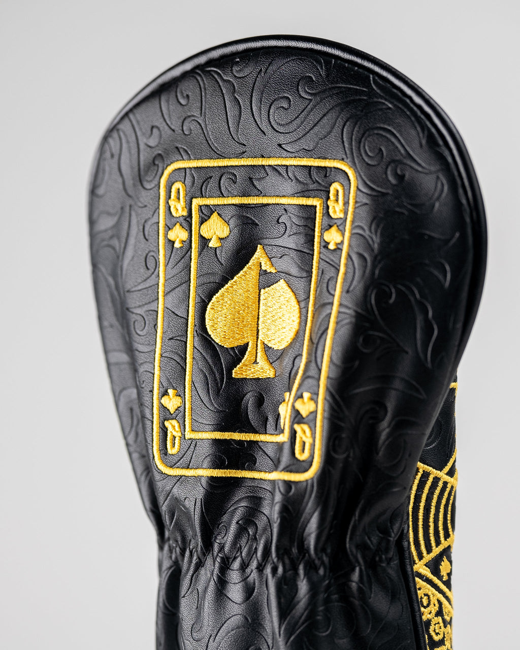 Pins and Aces Black/Gold Queen of Spades - Fairway Cover — comparison shot