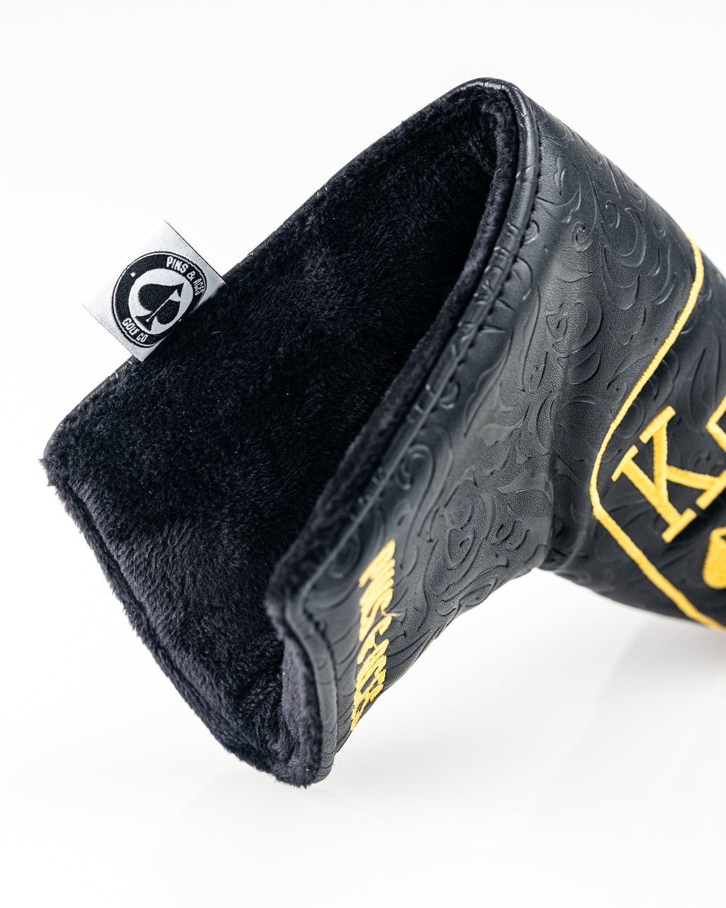 Pins and Aces Black/Gold Ace of Spades - Blade Putter Cover — flat-lay composition