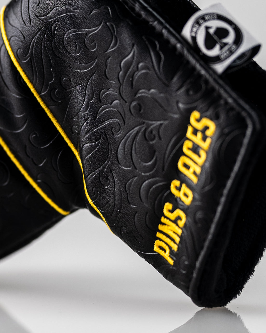 Pins and Aces Black/Gold Ace of Spades - Blade Putter Cover — fabric or material detail