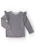 Mila & Rose ® Black & White Stripe L/S Ruffle Tee — main product shot