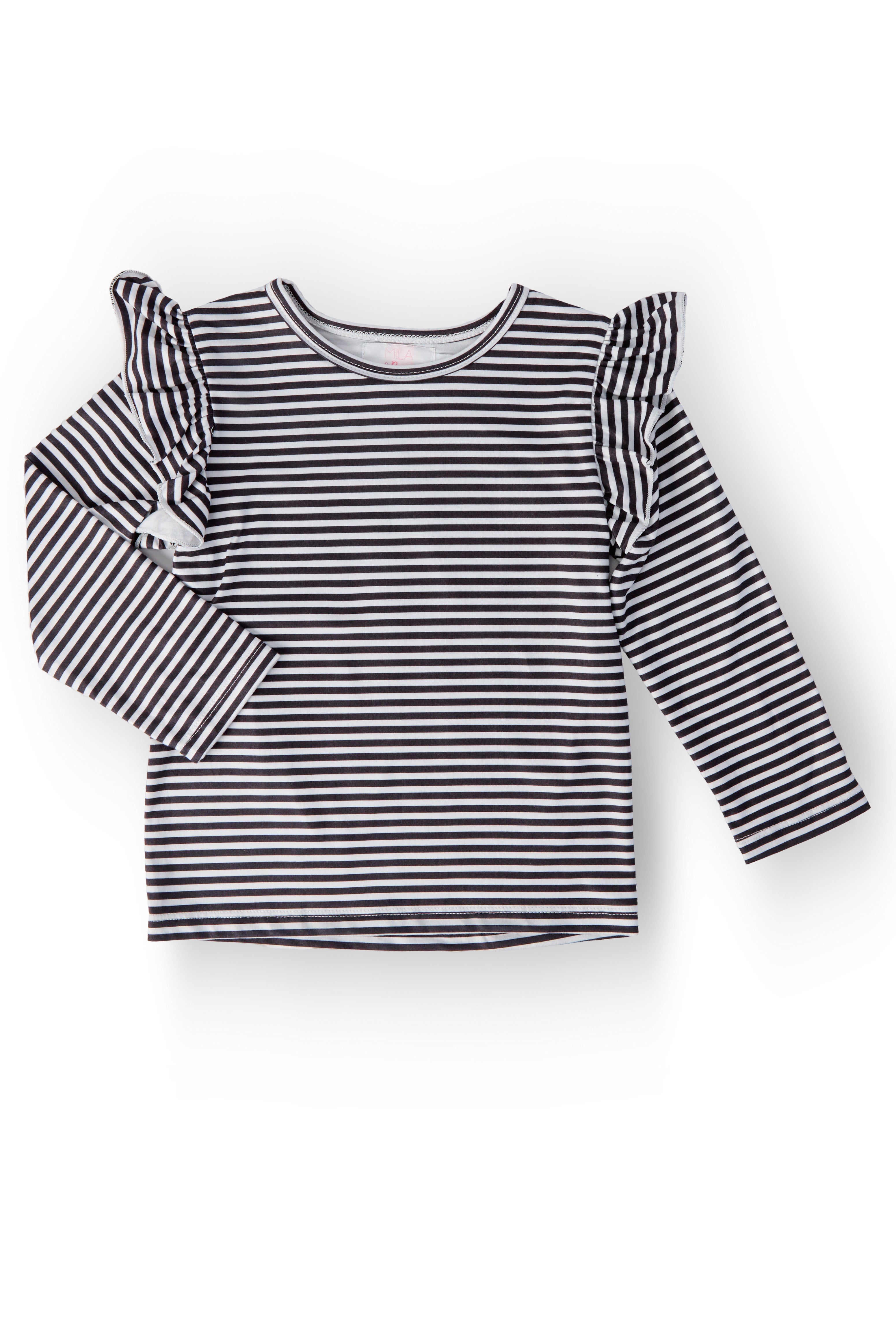 Mila & Rose ® Black & White Stripe L/S Ruffle Tee — main product shot