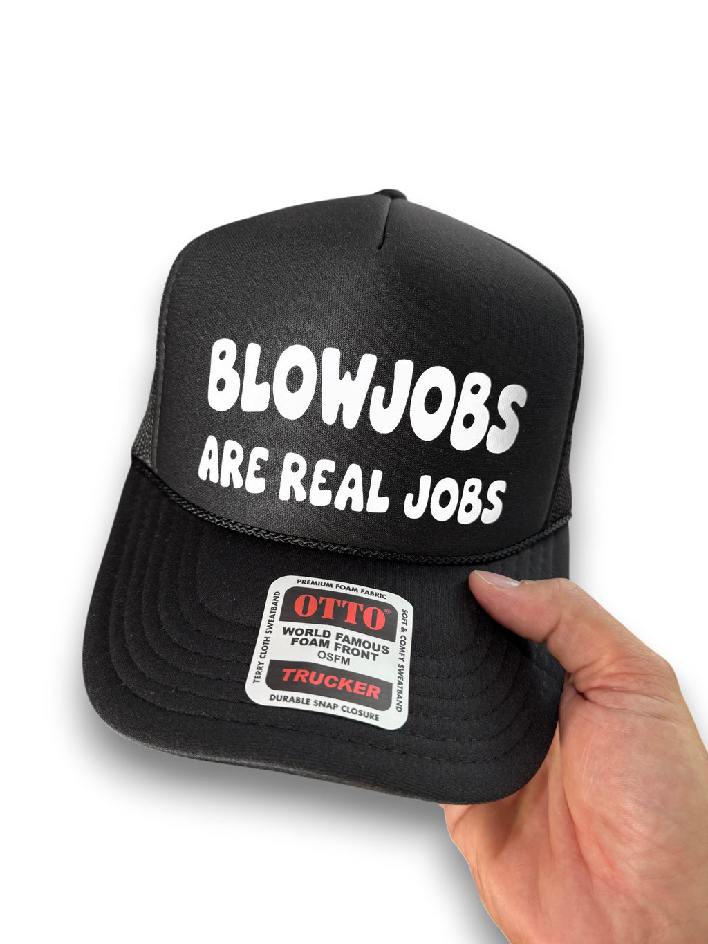 Luckless Outfitters Blowjobs Are Real Jobs Trucker Hat — detail close-up
