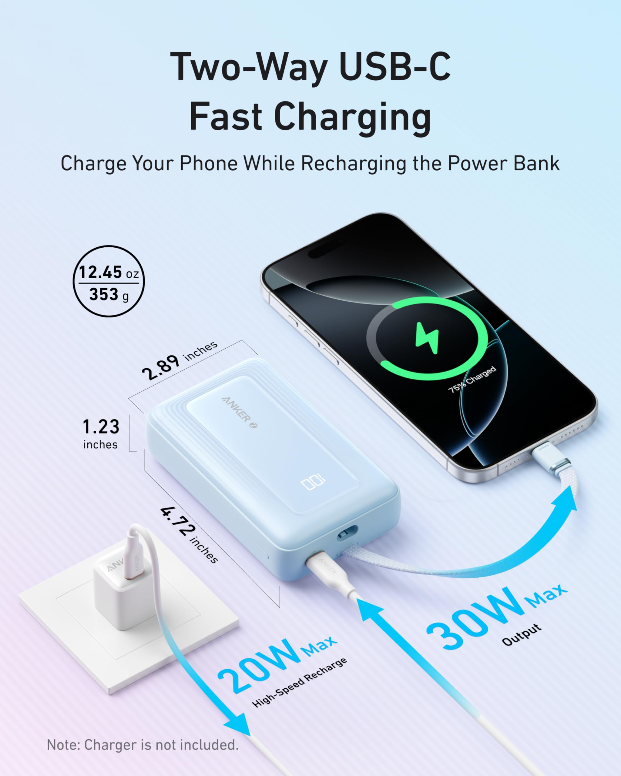 Anker Zolo Power Bank (10K, 30W) with a 5.4-inch (13.7 cm) built-in USB-C cable., view 20