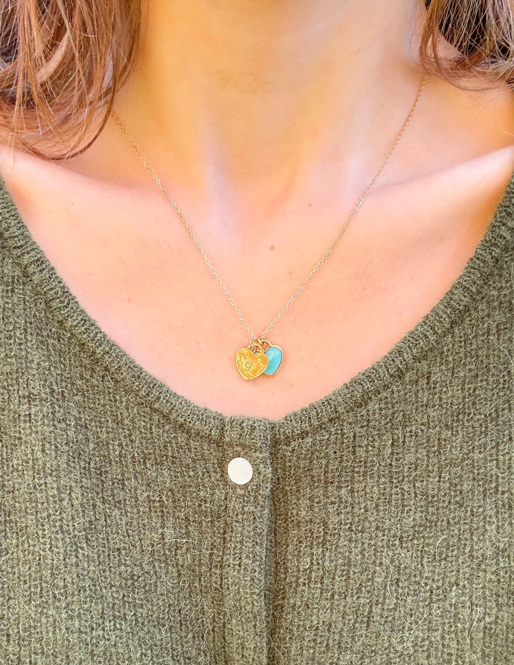 Elevated Faith Blue Enamel Heart Logo Necklace — detail close-up