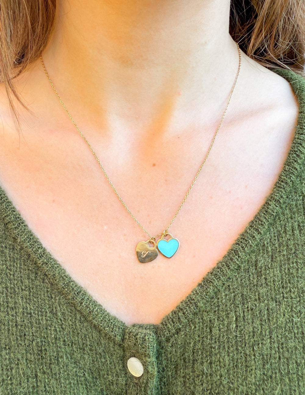 Elevated Faith Blue Enamel Heart Logo Necklace — lifestyle context