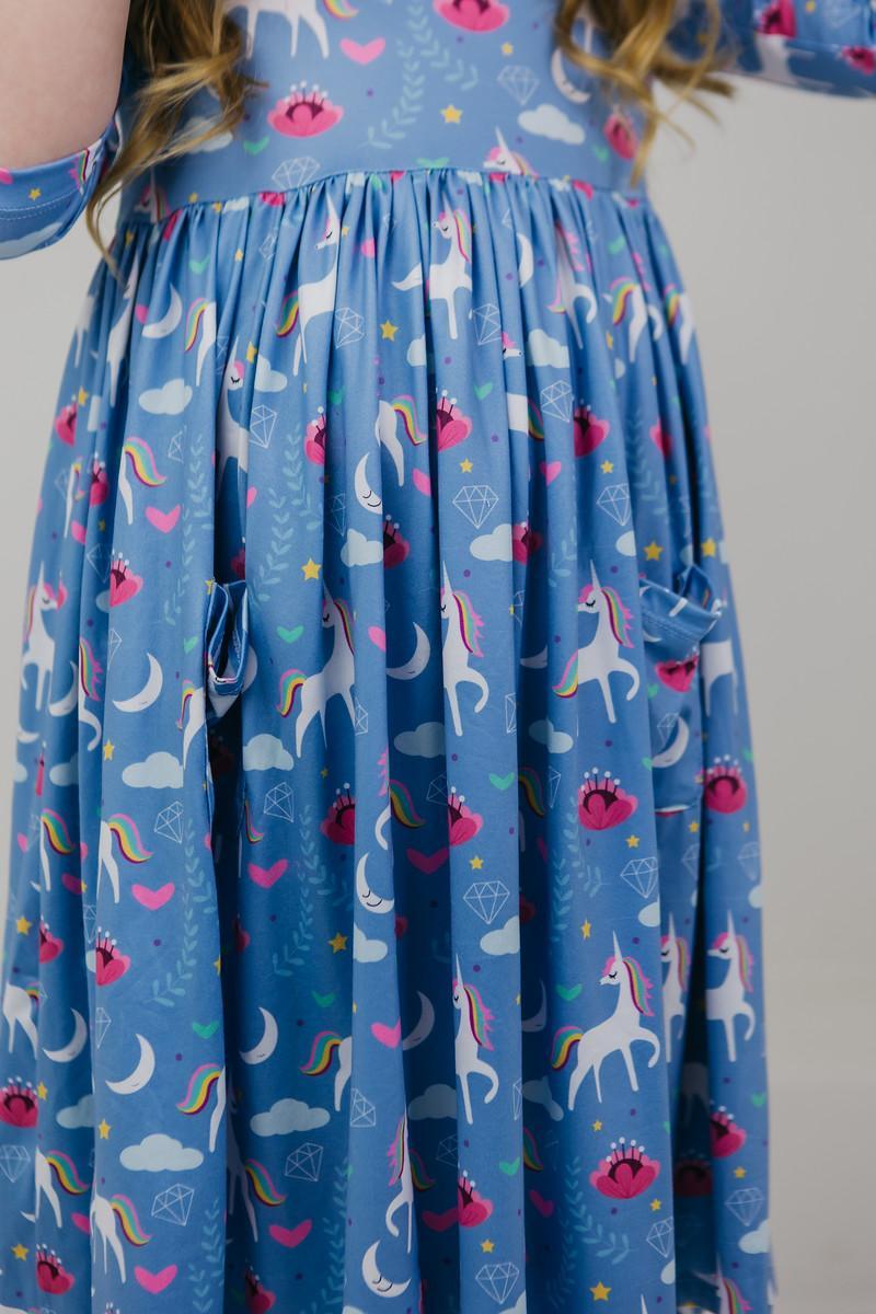 Mila & Rose ® Blue Moon 3/4 Sleeve Pocket Twirl Dress — main product shot