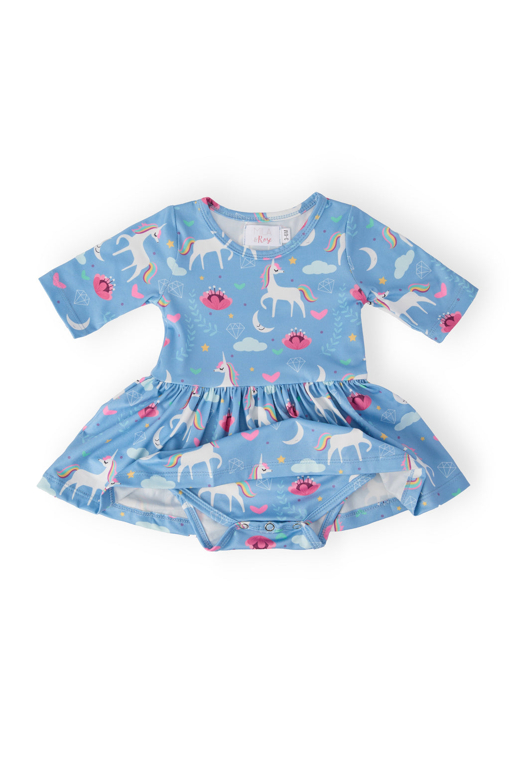 Mila & Rose ® Blue Moon 3/4 Sleeve Twirl Bodysuit — detail close-up