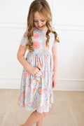 Mila & Rose ® SALE Blue Retro Unicorns S/S Pocket Twirl Dress — main product shot