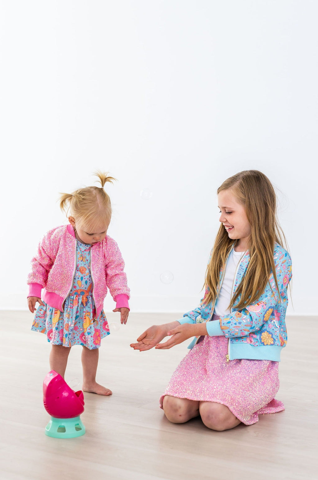 Mila & Rose ® SALE Blue Retro Unicorns S/S Twirl Bodysuit — side view