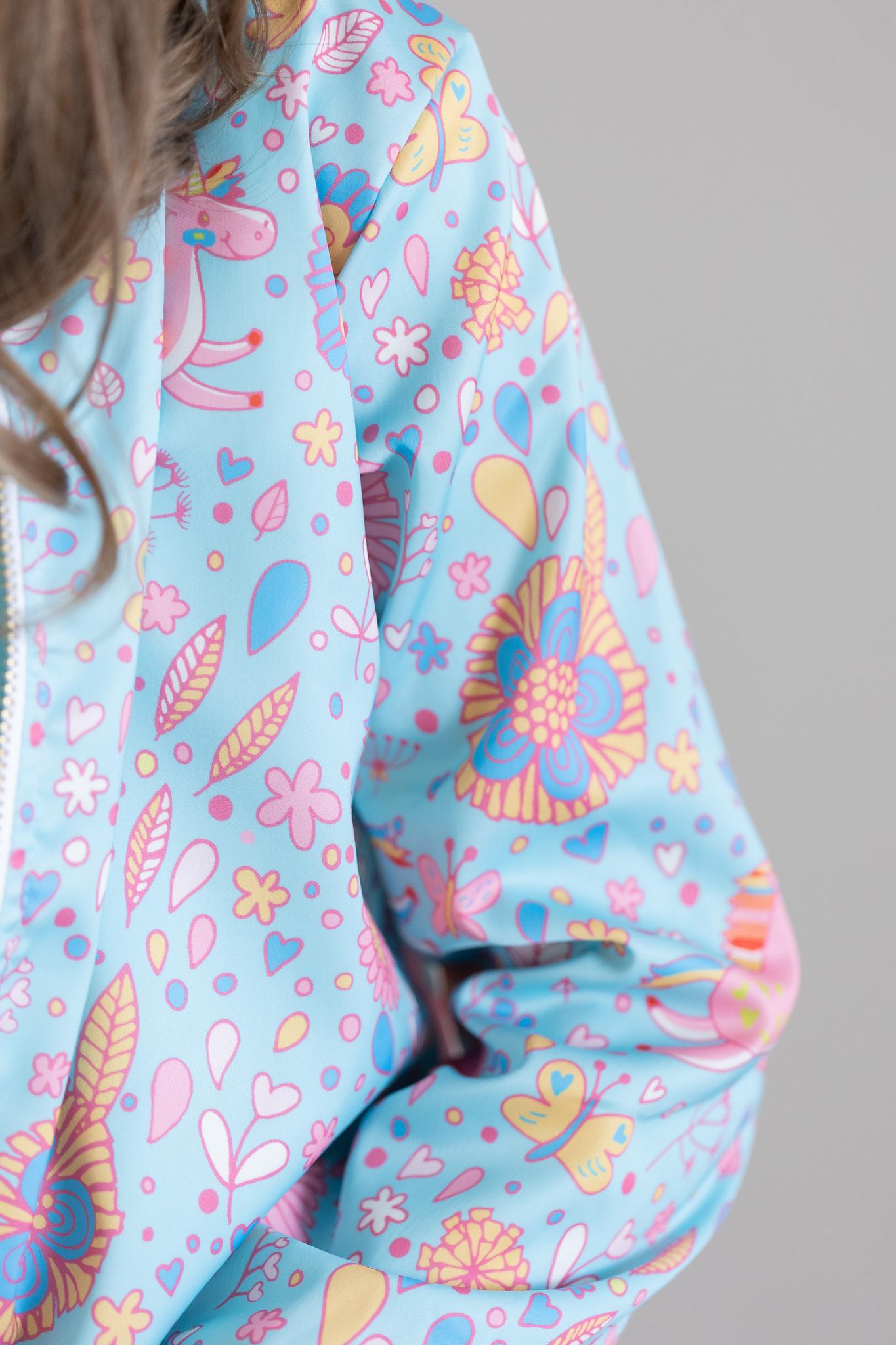 Mila & Rose ® SALE Blue Retro Unicorns Satin Jacket — back view
