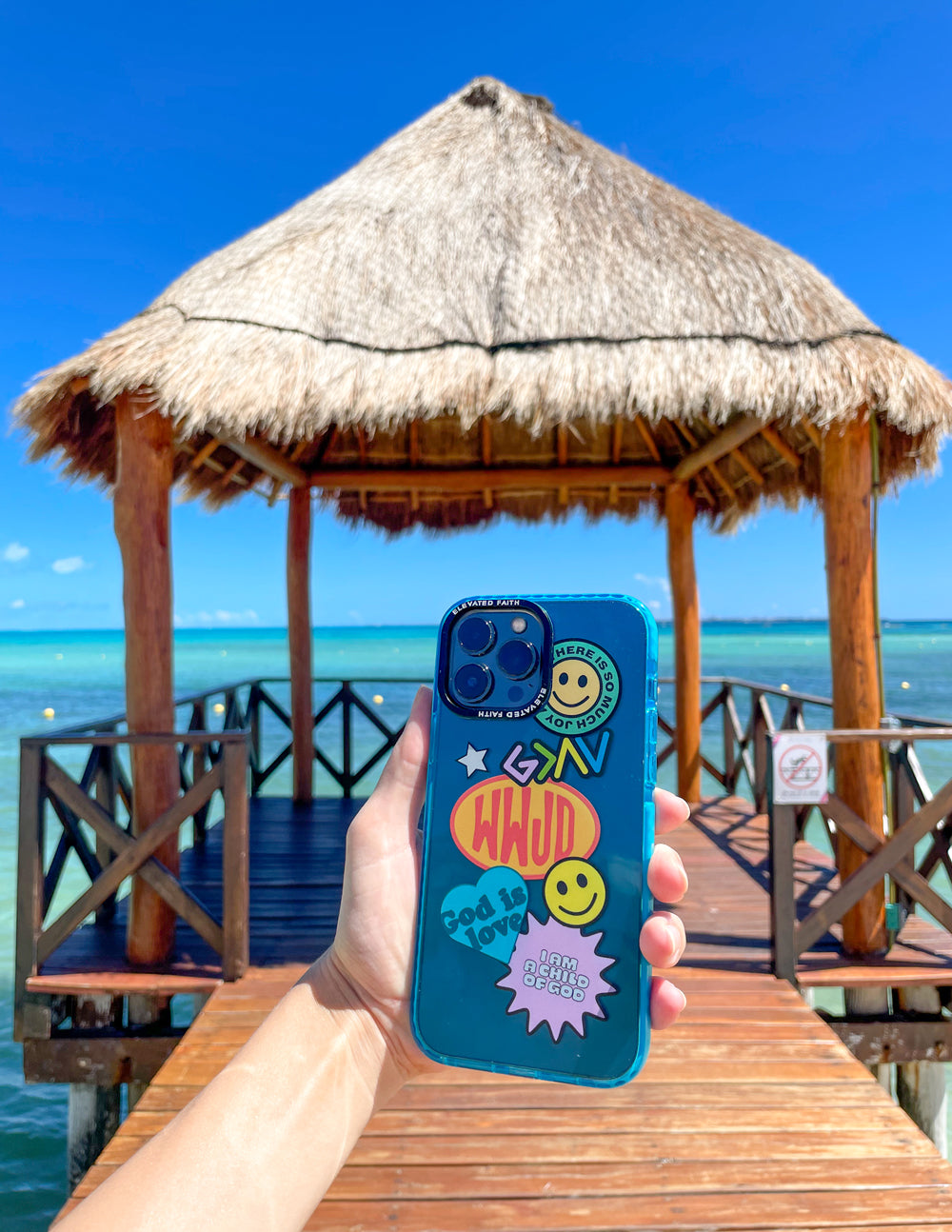 Elevated Faith Blue Sticker Collage Phone Case — detail close-up