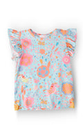 Mila & Rose ® SALE Blue Retro Unicorns S/S Ruffle Tee — main product shot