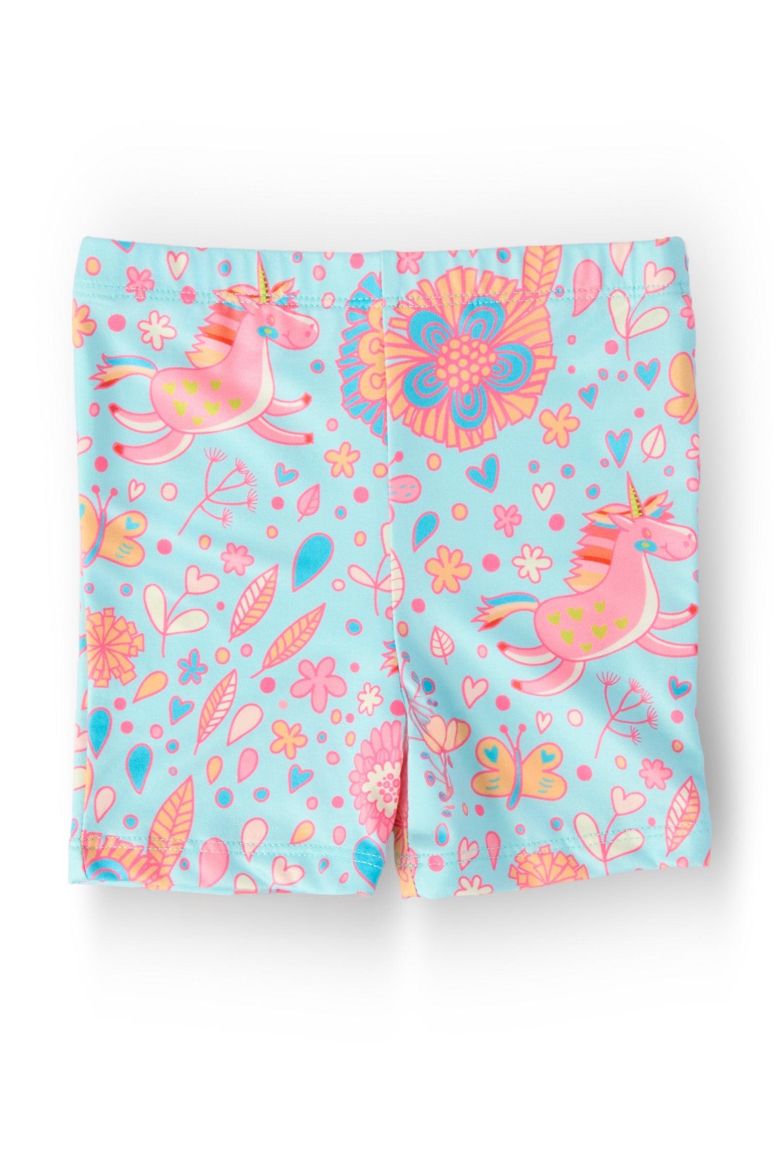 Mila & Rose ® SALE Blue Retro Unicorns Twirl Shorts — main product shot