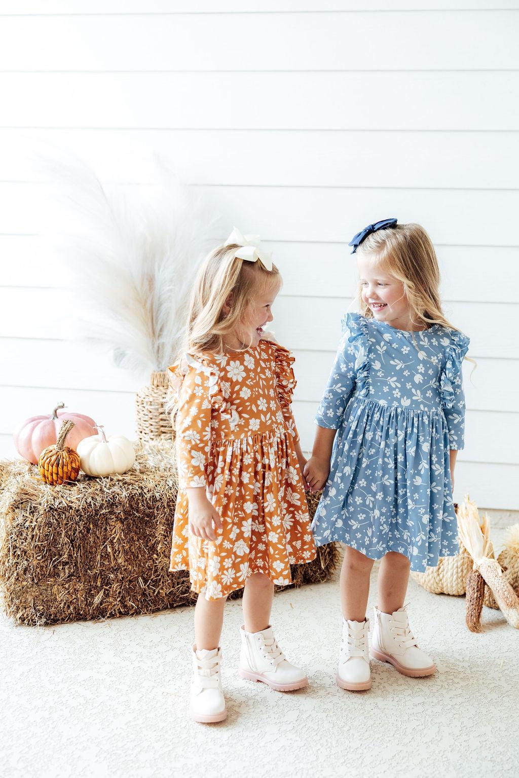 Mila & Rose ® Bluebell 3/4 Sleeve Ruffle Twirl Dress — lifestyle context
