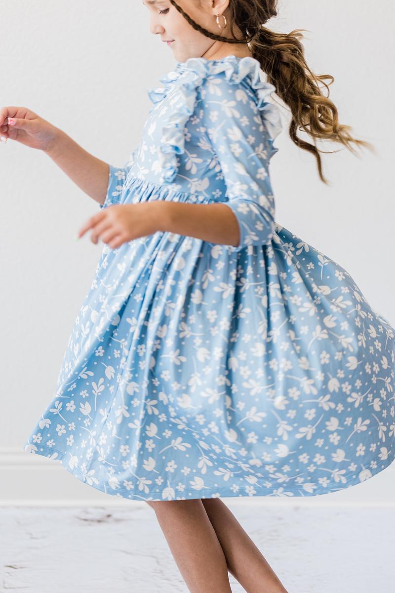Mila & Rose ® Bluebell 3/4 Sleeve Ruffle Twirl Dress — side view