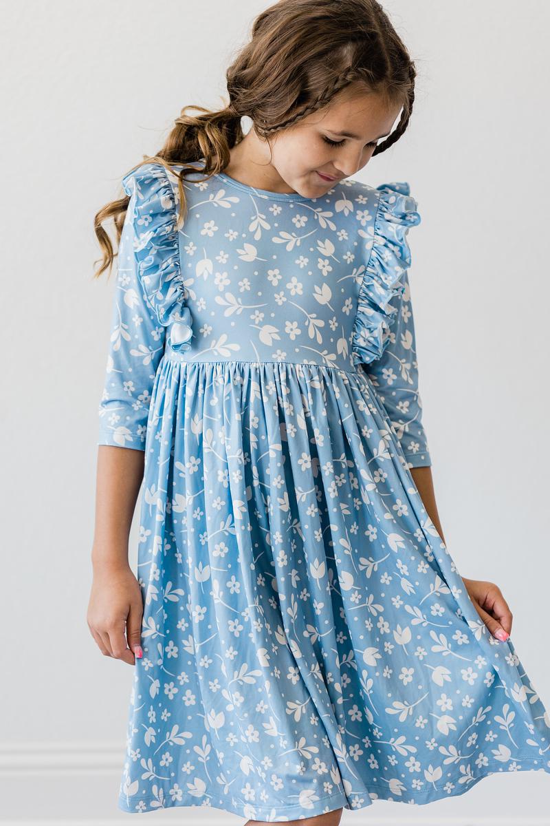 Mila & Rose ® Bluebell 3/4 Sleeve Ruffle Twirl Dress — in-use photo
