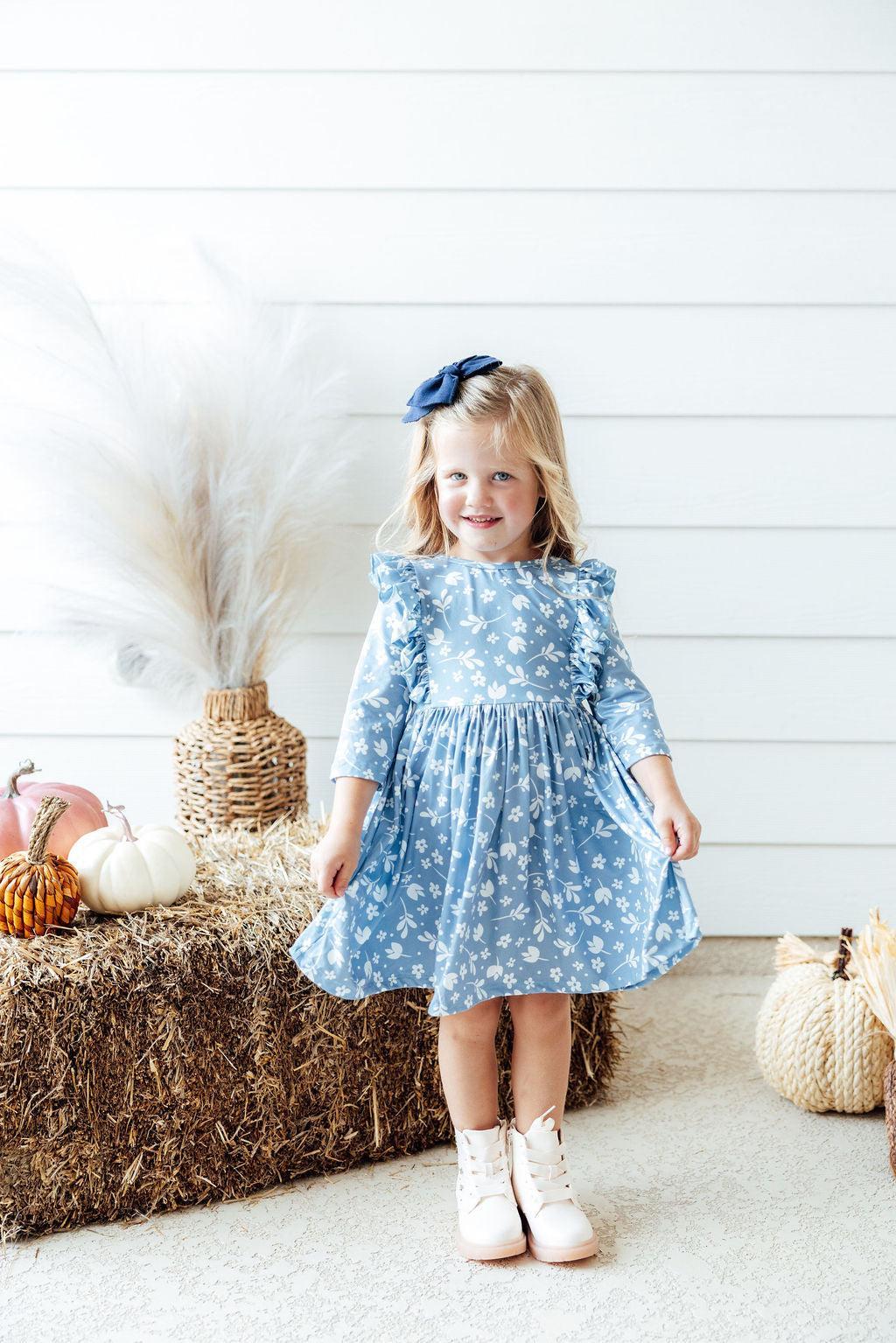 Mila & Rose ® Bluebell 3/4 Sleeve Ruffle Twirl Dress — detail close-up