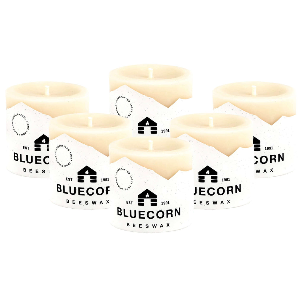 Bluecorn Candles Ivory Pure Beeswax Pillar Candles — detail close-up