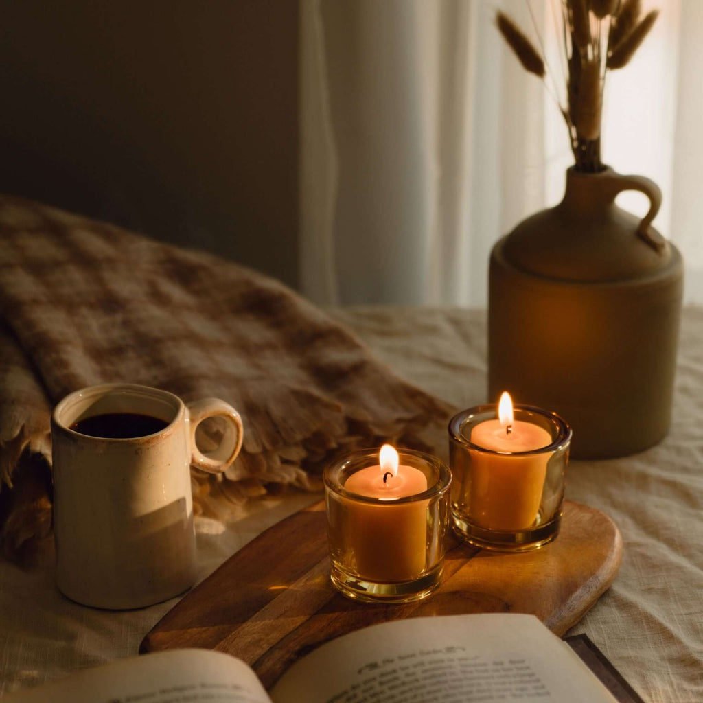 Bluecorn Candles Pure Beeswax Votive Candles — lifestyle context