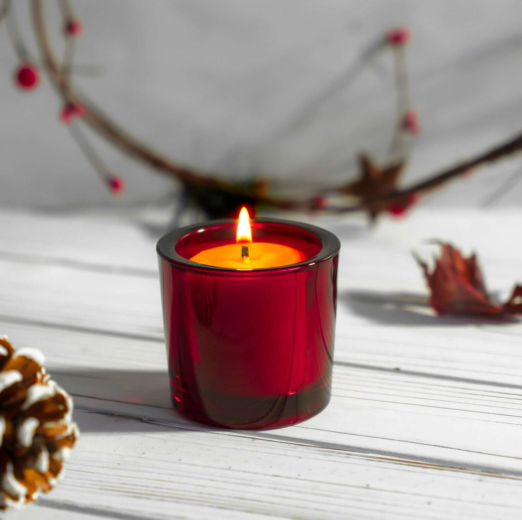 Bluecorn Candles Pure Beeswax Votive Candles — scale reference