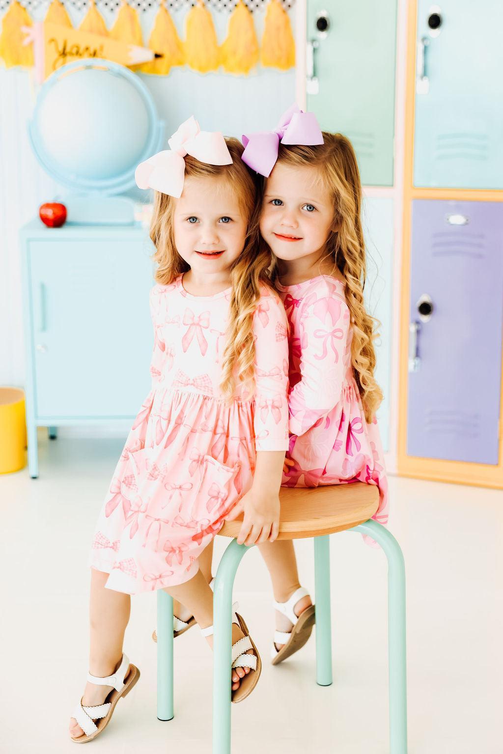 Mila & Rose ® Blushing Bows 3/4 Sleeve Pocket Twirl Dress — lifestyle context