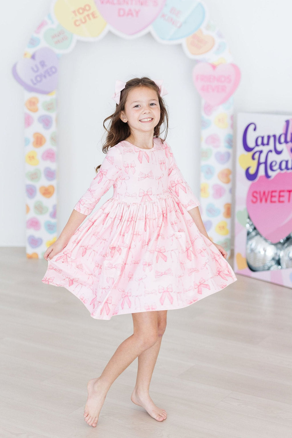 Mila & Rose ® Blushing Bows 3/4 Sleeve Pocket Twirl Dress — alternative angle