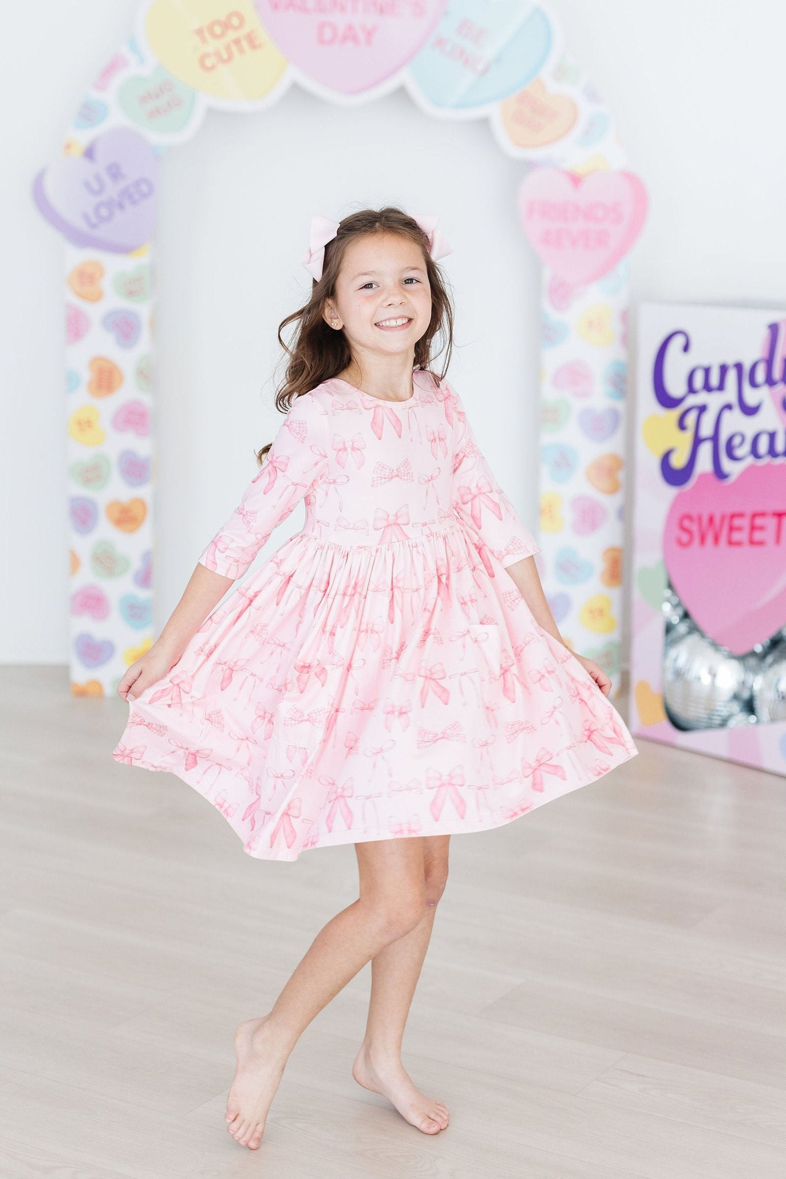 Mila & Rose ® Blushing Bows 3/4 Sleeve Pocket Twirl Dress — alternative angle