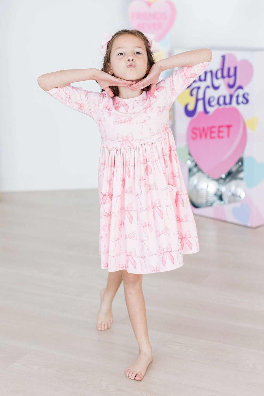 Mila & Rose ® Blushing Bows 3/4 Sleeve Pocket Twirl Dress — color detail