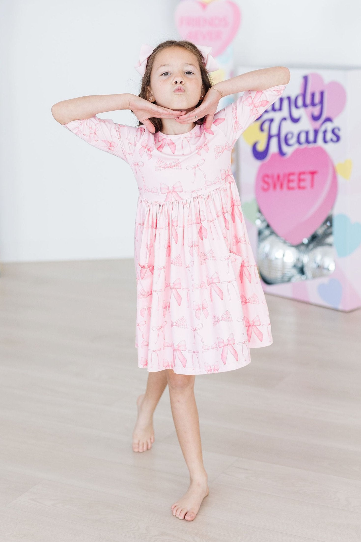 Mila & Rose ® Blushing Bows 3/4 Sleeve Pocket Twirl Dress — color detail