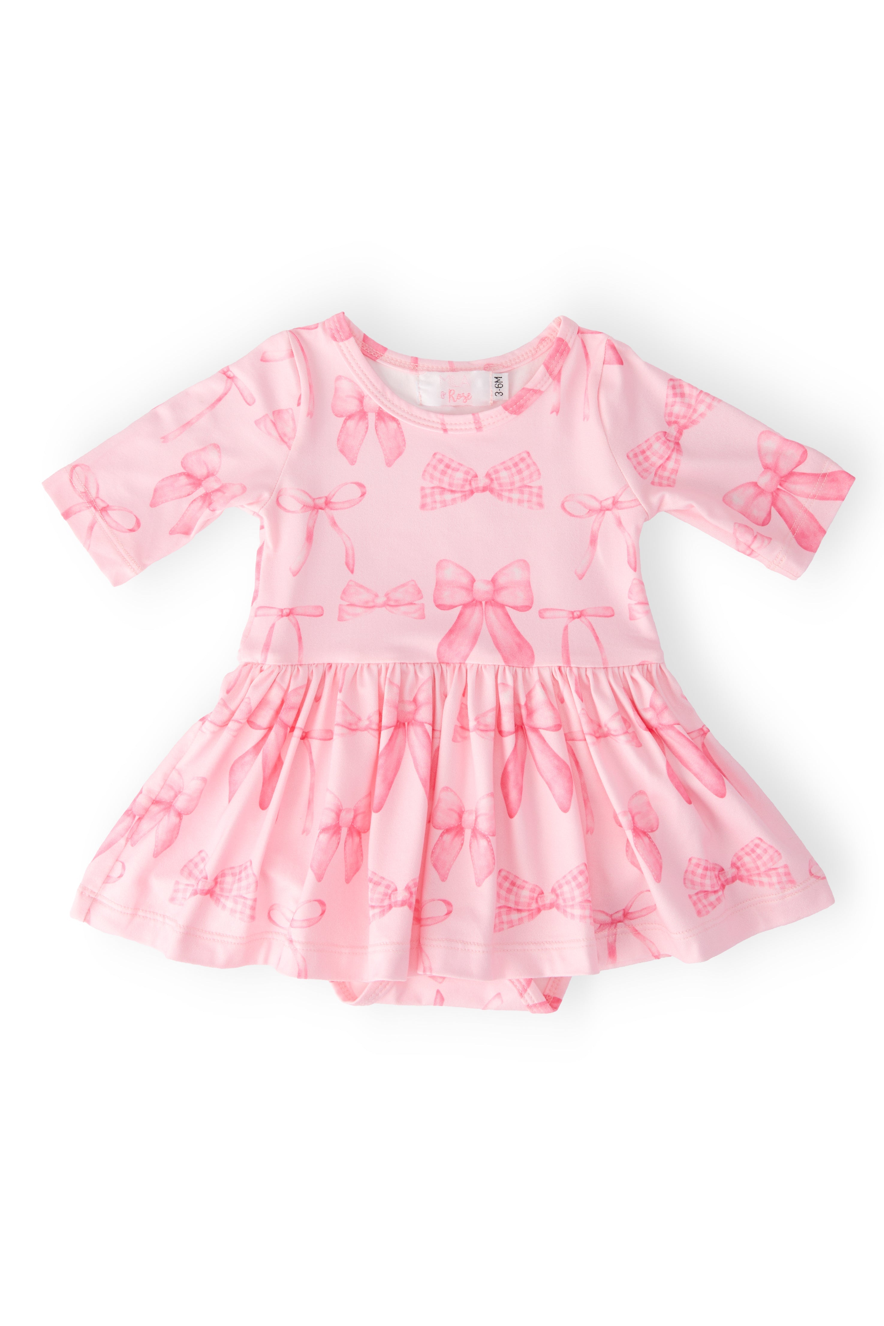 Mila & Rose ® Blushing Bows 3/4 Sleeve Twirl Bodysuit — main product shot
