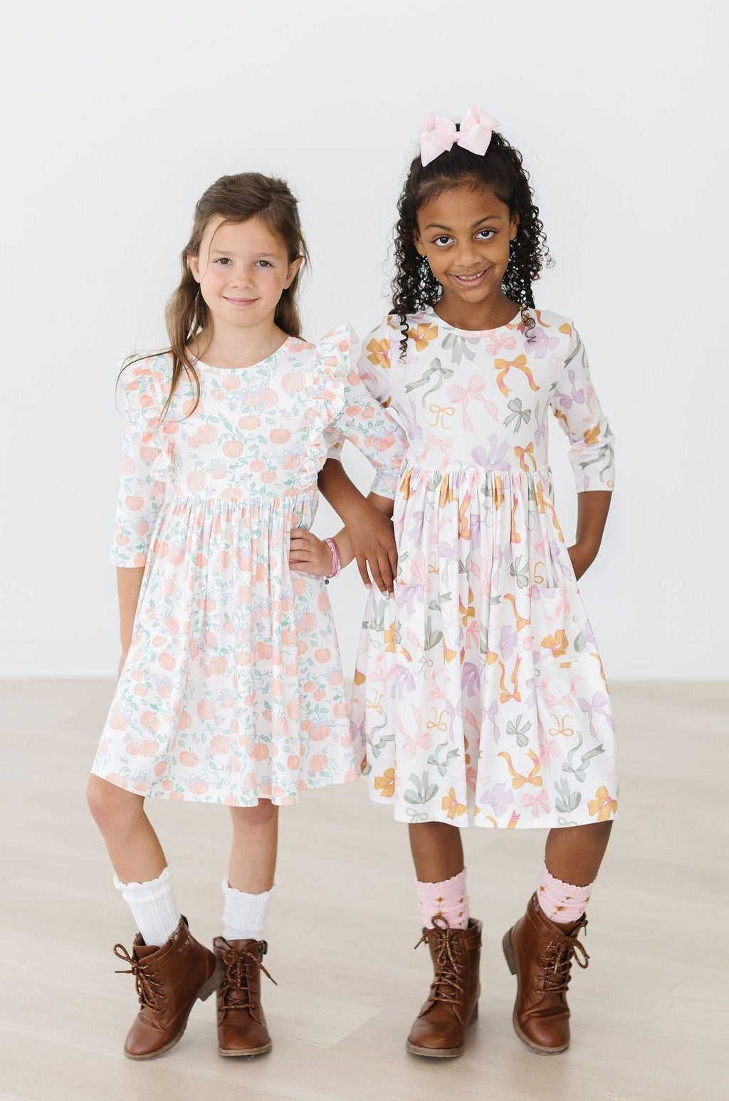 Mila & Rose ® Boho Bows 3/4 Sleeve Pocket Twirl Dress — back view