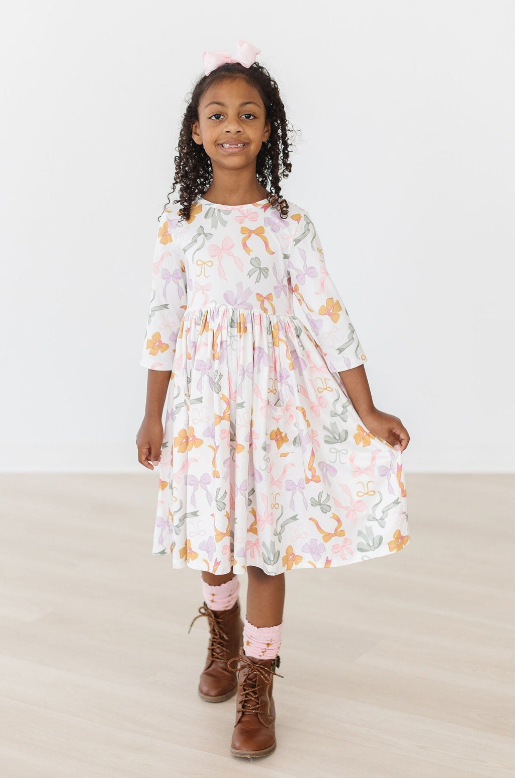 Mila & Rose ® Boho Bows 3/4 Sleeve Pocket Twirl Dress — size reference