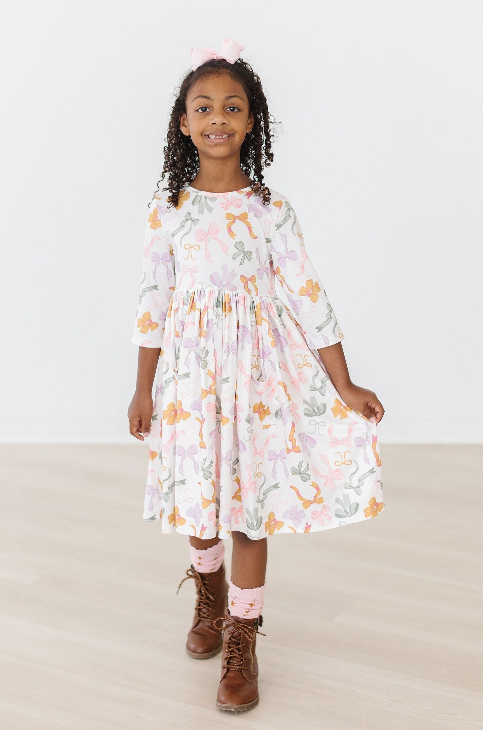 Mila & Rose ® Boho Bows 3/4 Sleeve Pocket Twirl Dress — size reference