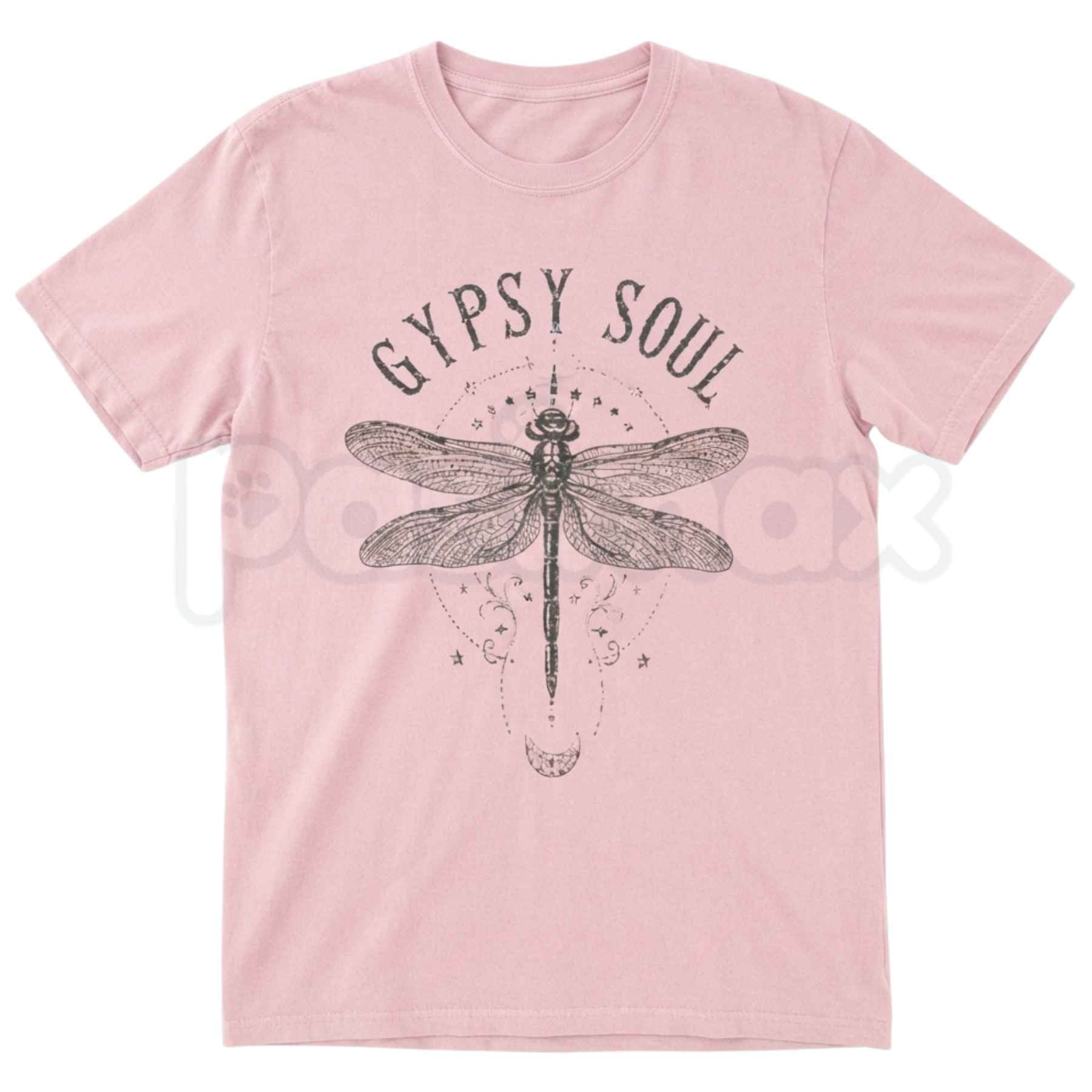 Boho Dragonfly Shirt Women Gypsy Soul Graphic Tee – Whimsical Botanical Meadow T-Shirt, Cottagecore Wanderlust Aesthetic Unisex Floral Top