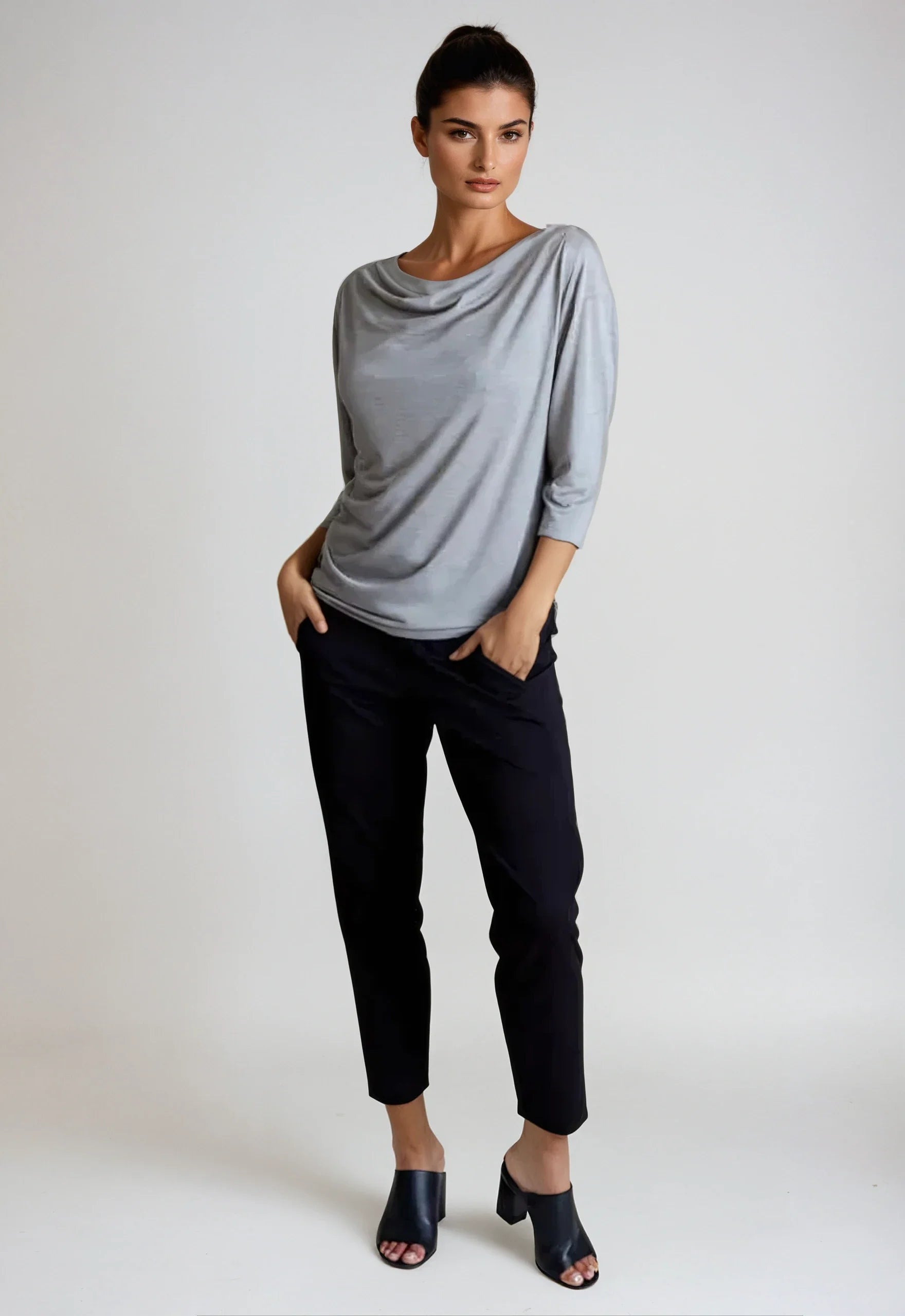 Buki Bon Voyage Travel Tee - Heather Grey — side view