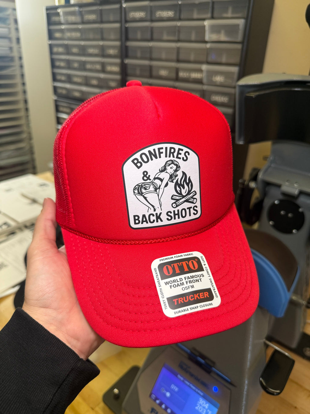 Bonfires & Back Shots Trucker Hat — view 4
