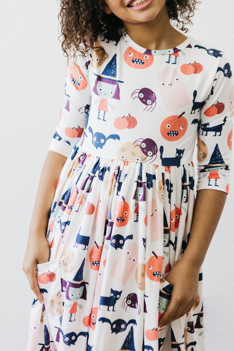 Mila & Rose ® Boo Crew 3/4 Sleeve Pocket Twirl Dress — lifestyle context