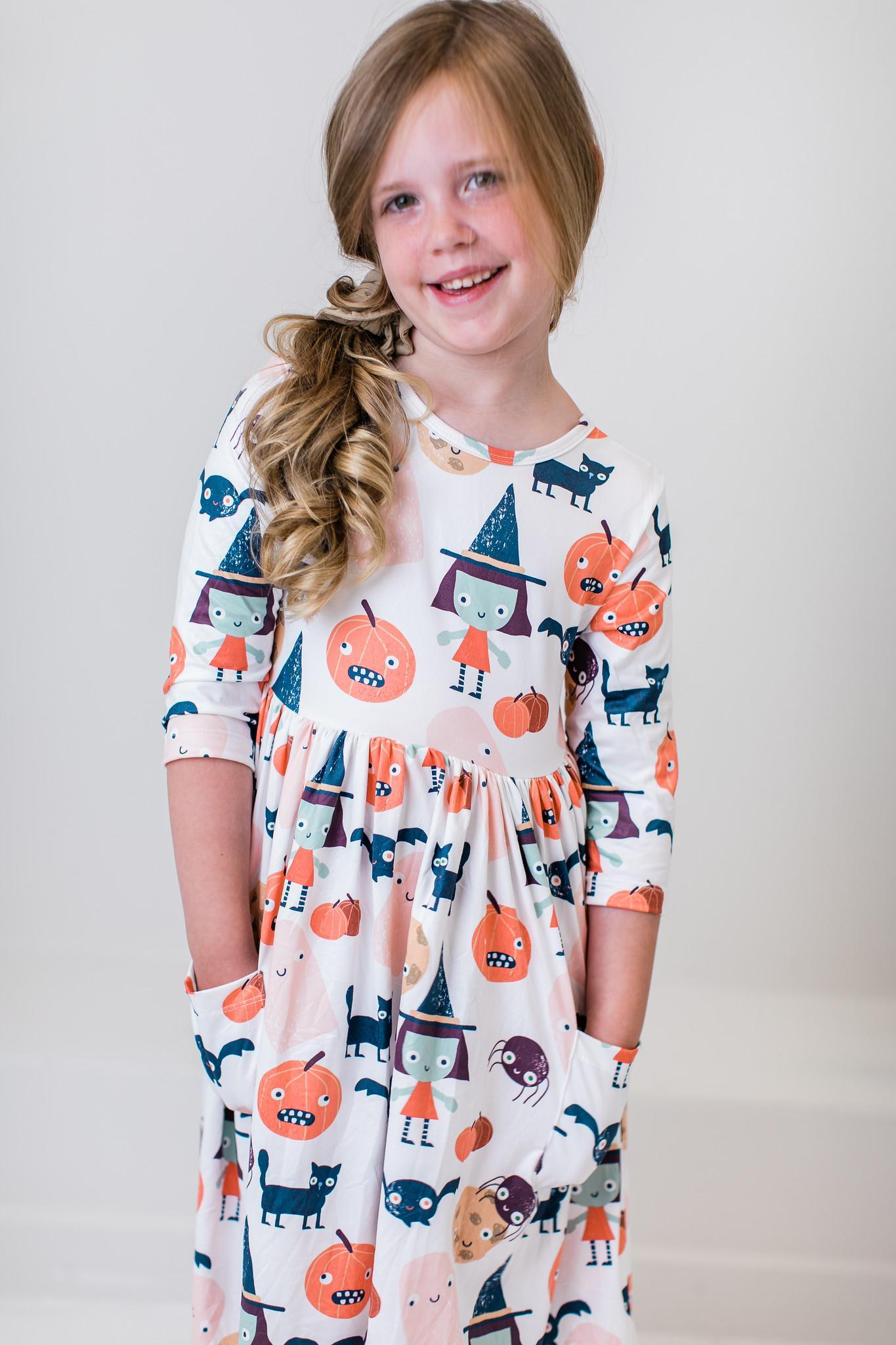 Mila & Rose ® Boo Crew 3/4 Sleeve Pocket Twirl Dress — side view